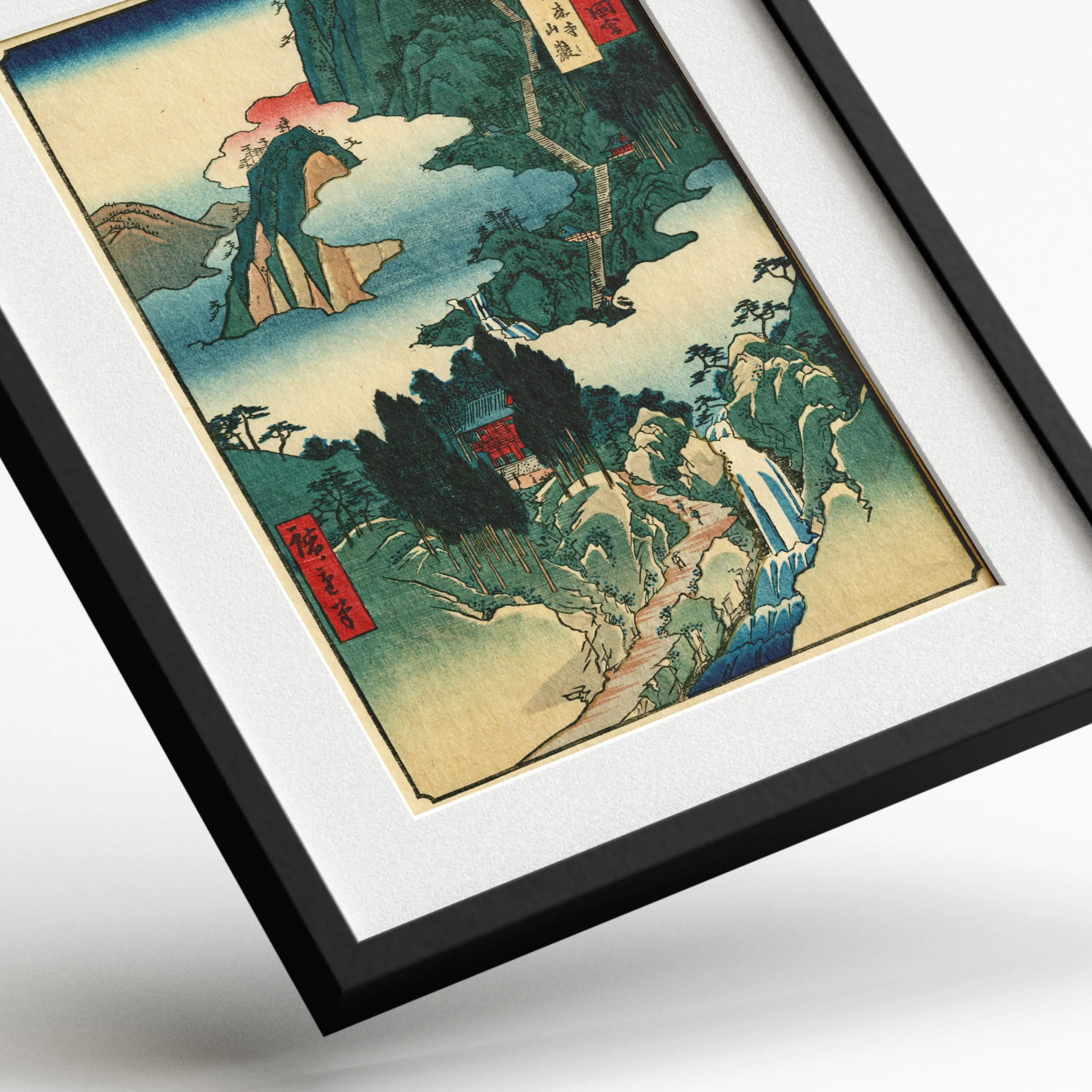 Horai Temple Mountains by Utagawa Hiroshige –Vintage Ukiyo-e Print — framed preview
