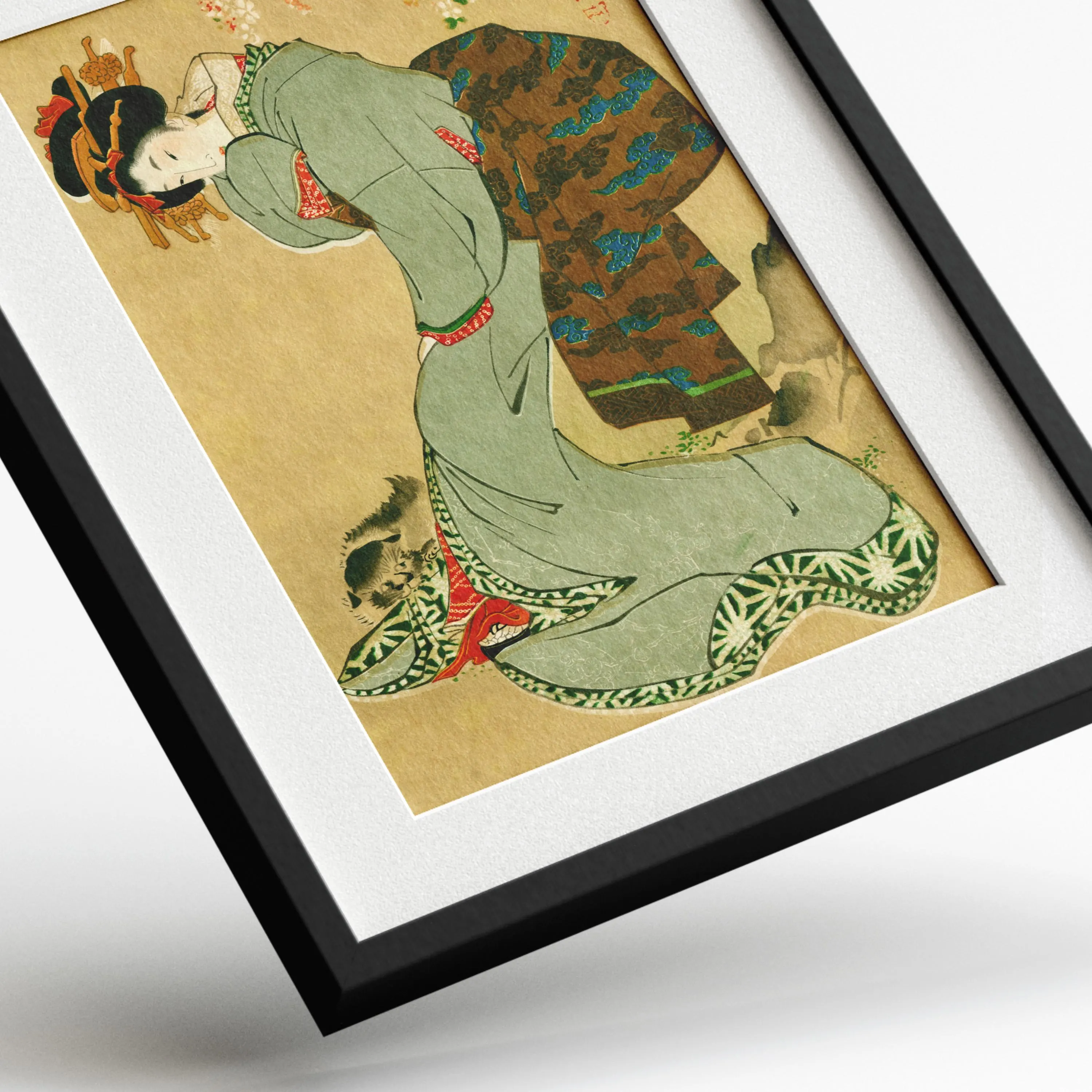Woman Playing with a Cat by Kitagawa Utamaro — framed preview